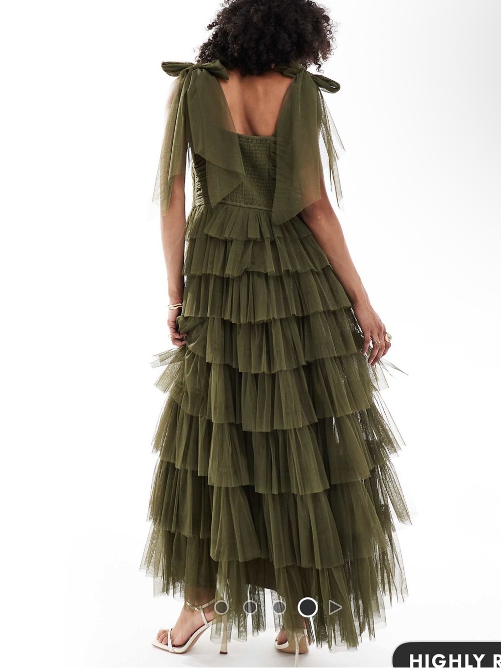 NWT ASOS Curve x Lace and Beads Olive Green Tiered Tulle Maxi Dress - Picture 4 of 8